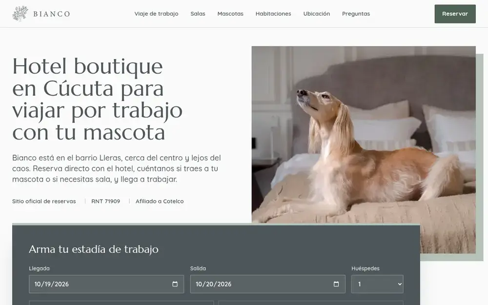 Primera pantalla de la propuesta para un hotel boutique
