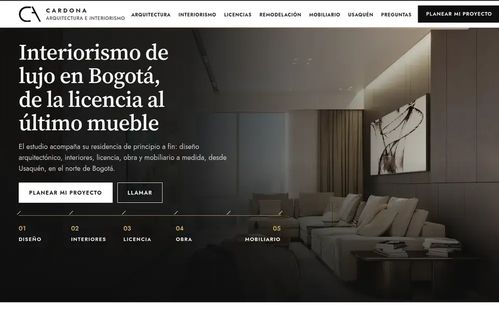 Primera pantalla de la propuesta para un estudio de arquitectura e interiorismo