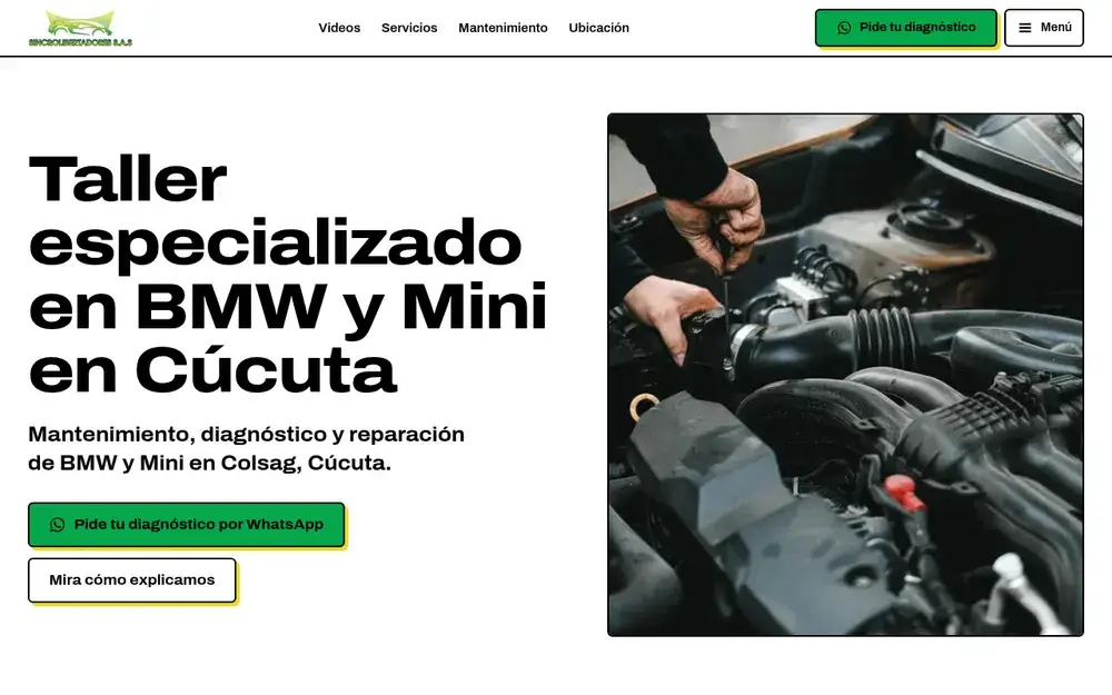 Primera pantalla de la propuesta para un taller especializado en dos marcas